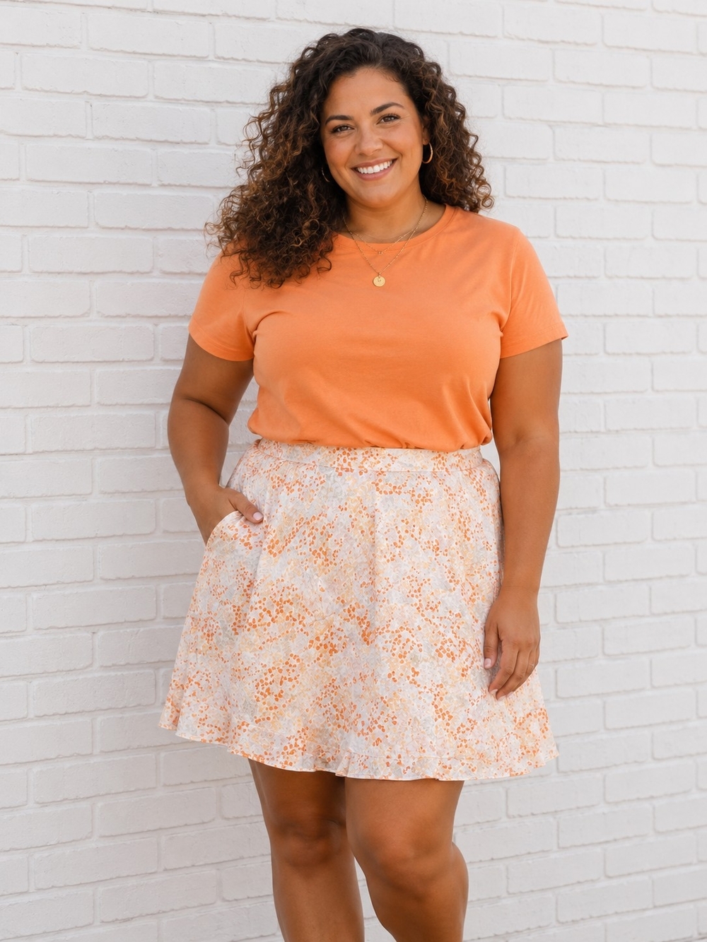 Addition Elle NEW Plus Size 22: Orange Silky Floral Skirt